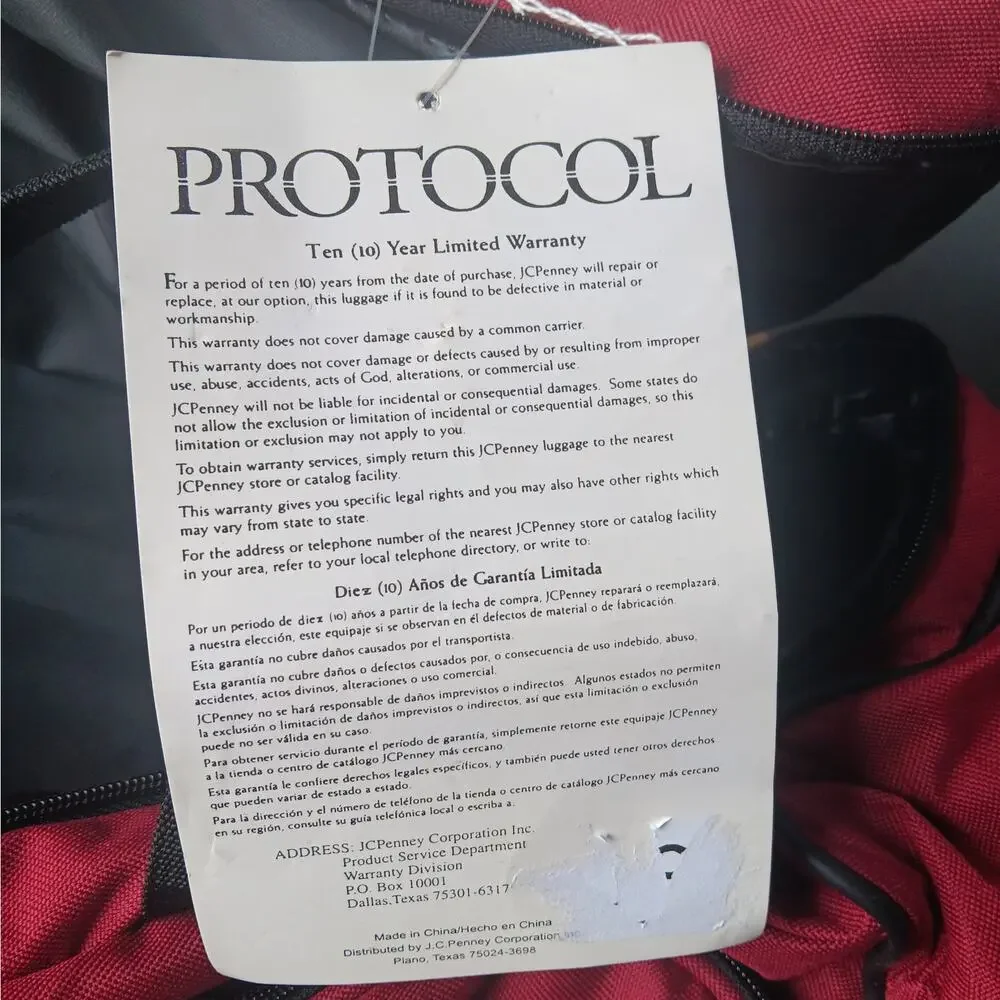 NWT Protocol Red Canvas Duffle Bag 2-Wheels Telescope Handle Removable Strap